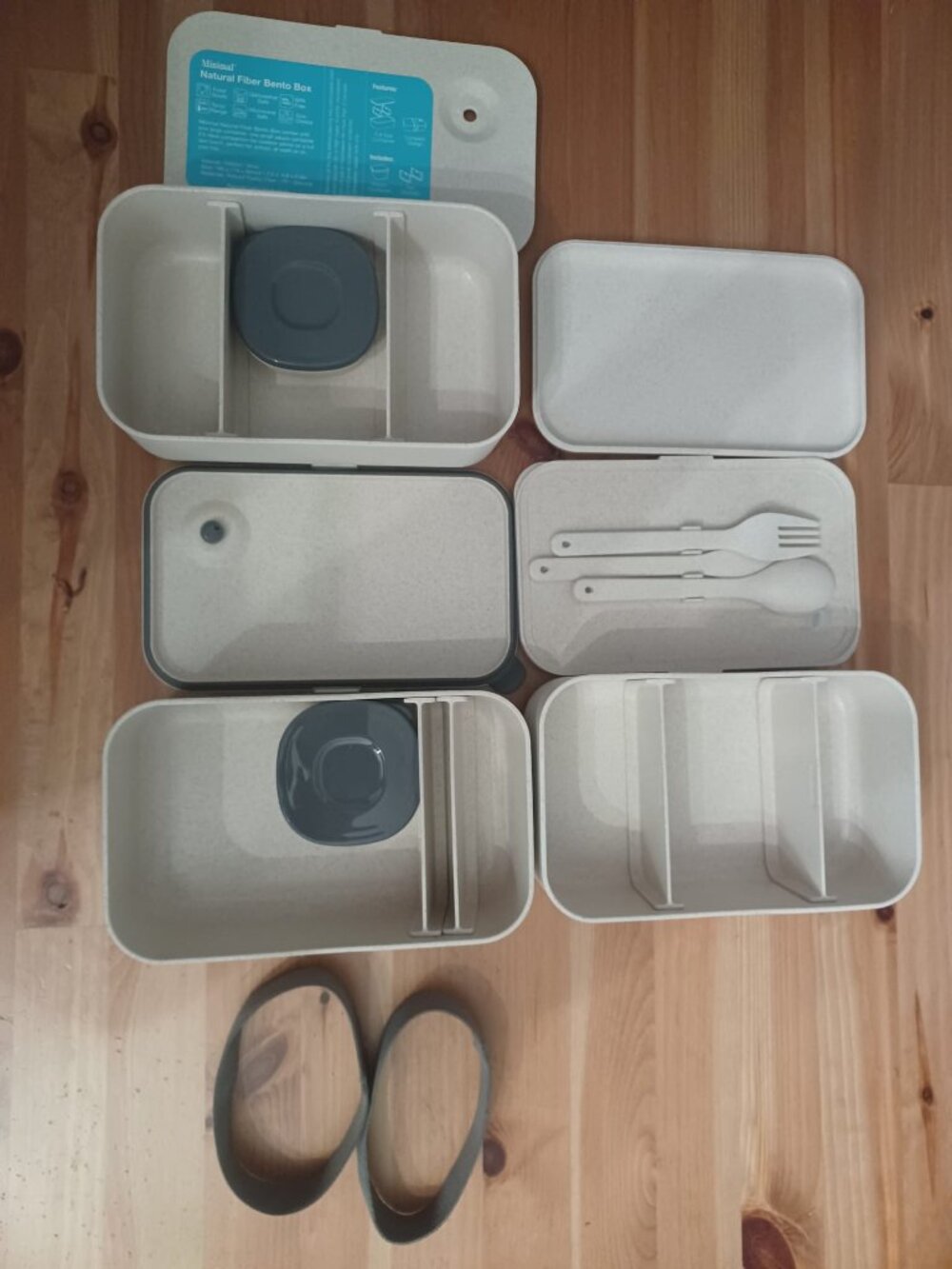 Set of 3 Minimal Natural-Fibre Bento Boxes (2 New, 1 Used Once)